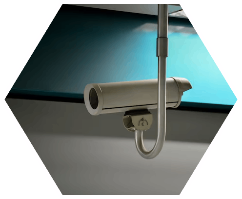 Security camera hanging from ceiling